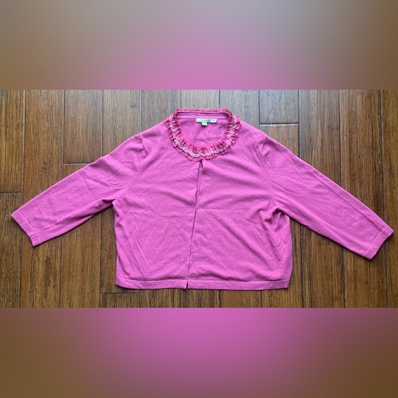 ANTHROPOLOGIE Boden Cashmere Sequin Beaded Neck Cardigan Sweater - Picture 3 of 5